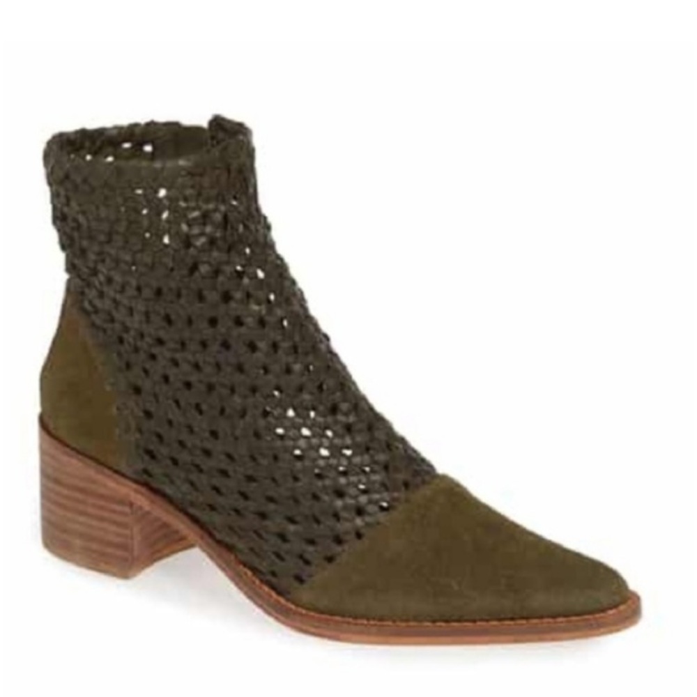 Free People Olive Green Woven Suede Ankle Booties